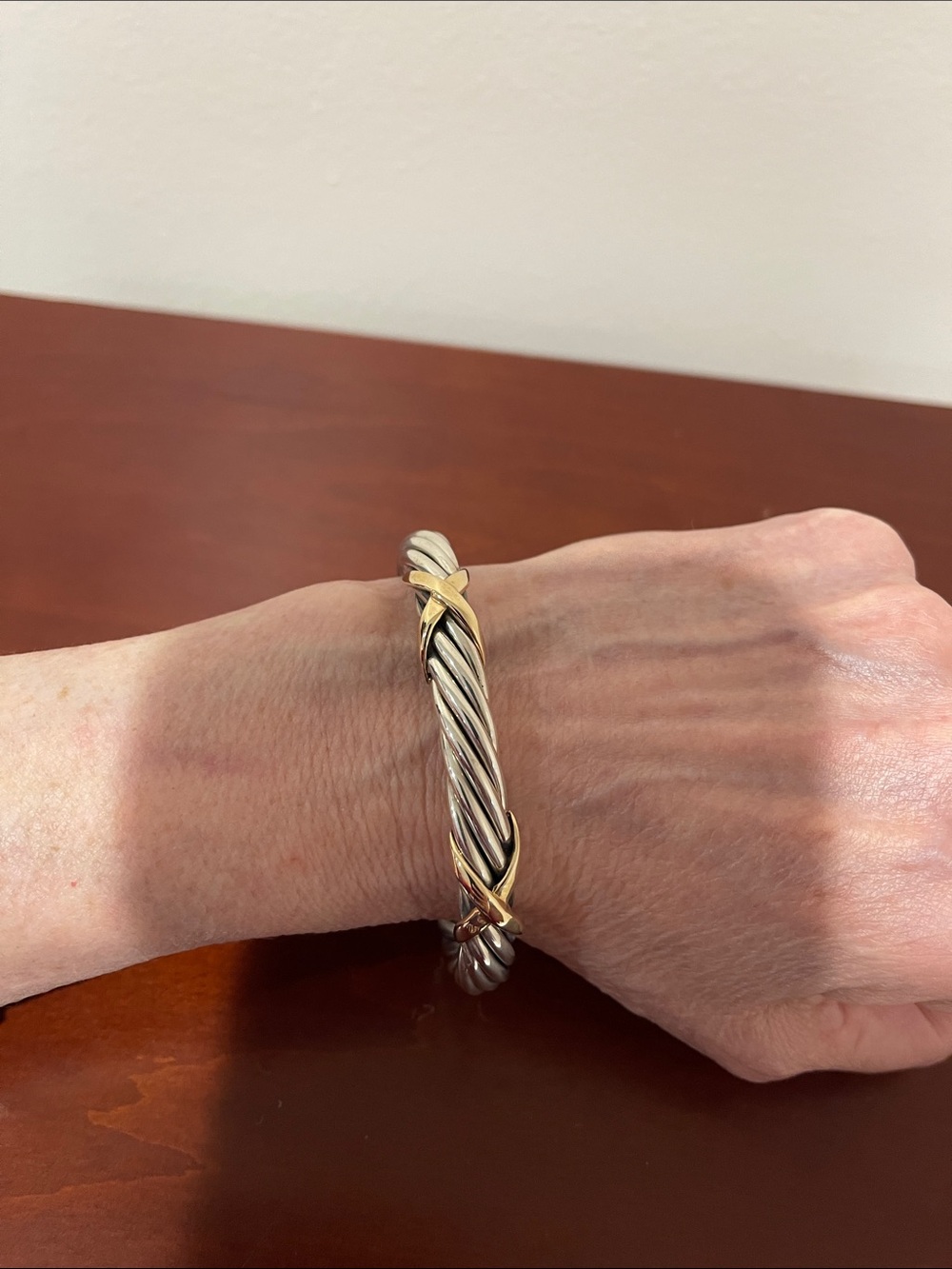 Sterling Silver & 14k Gold Twist Cable Cuff Bracelet
